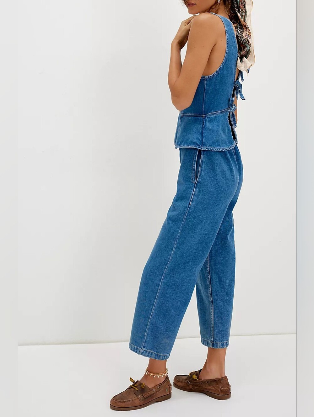 We The Free Hazel Jumpsuit Denim Blue Jean Jumper Open Back Sleeveless Small - Picture 12 of 12